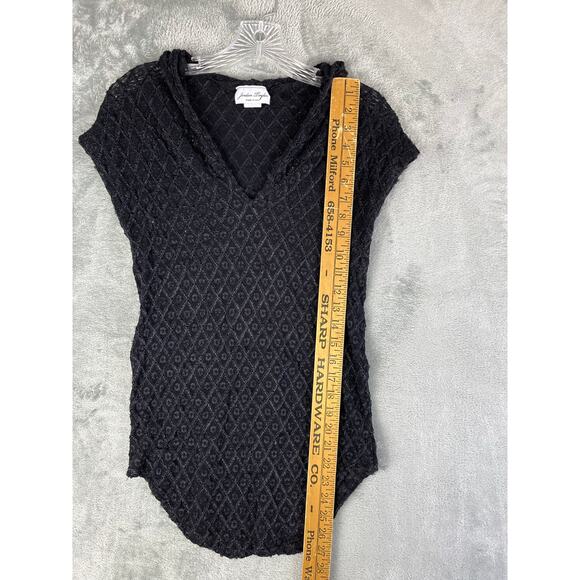 Vintage Y2K Black Sheer Stretchy Hoodie Top Medium Whimsigoth Mesh Gauzy Witchy - Picture 13 of 16